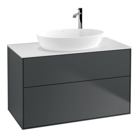 V&B Finion Meuble sous lavabo Éclairage mural 100x60,3cm, plaque hab. blanc, méd. bleu m Lac