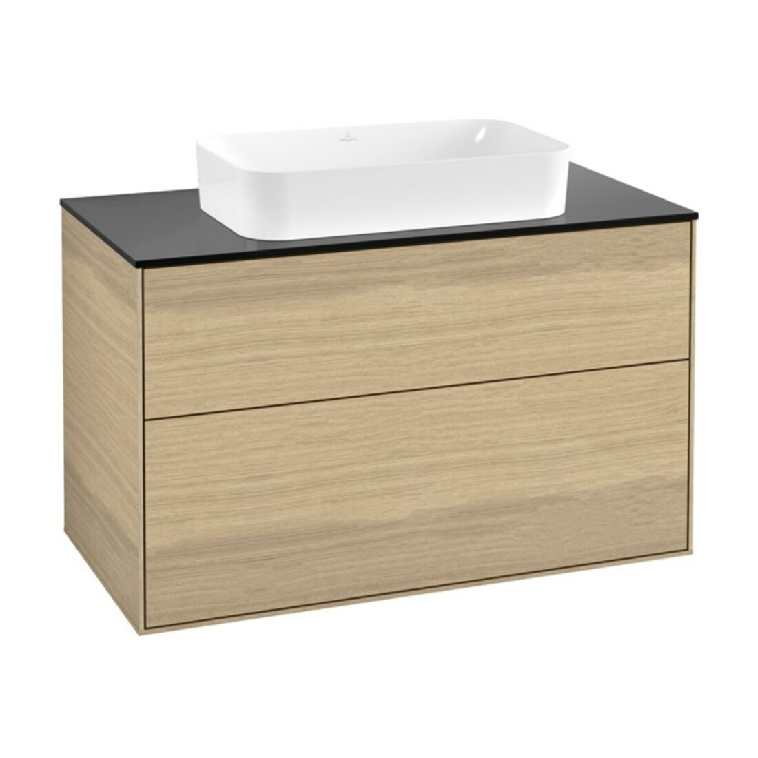 V&B Finion Meuble sous lavabo Éclairage mural 100x60,3x50,1mm, bleu brillant, placage chêne