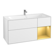 V&B Finion Meuble sous lavabo Éclairage mural 119,6x59,1 cm, rég. droite, blanc brillant, laqué