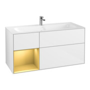 V&B Finion Meuble sous lavabo Éclairage mural 119,6x59,1cm, étagère gauche, blanc brillant Lac