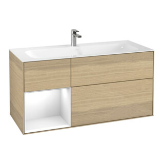 V&B Finion Meuble sous lavabo Éclairage mural 119,6x59,1cm, étagère gauche blanc brillant, Oa ven
