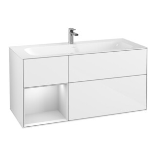 V&B Finion Meuble sous lavabo Éclairage mural 119,6x59,1cm, Rg l w m Lac, glo wh. Lac