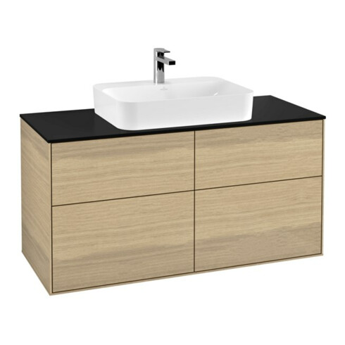 V&B Finion Meuble sous lavabo Éclairage mural 120x60,3 cm, Plaque abd. bleu m, Placage chêne