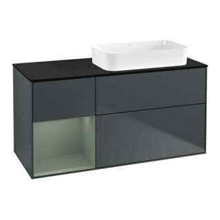 V&B Finion Meuble sous lavabo Éclairage mural 120x60 cm, chêne huilé mat, bleu mat