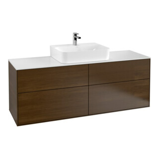 V&B Finion Meuble sous lavabo Éclairage mural 160x60,3cm, plan de toilette blanc, placage noyer