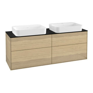 V&B Finion Meuble sous lavabo Éclairage mural 160x60,3x50,1 cm, Bleu brillant, Placage chêne