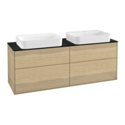 V&B Finion Meuble sous lavabo Éclairage mural 160x60,3x50,1 cm, Bleu brillant, Placage chêne-1