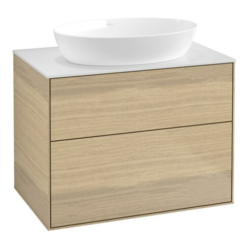 V&B Finion Meuble sous lavabo Éclairage mural 80x60,3 cm, pl. abattante blanc mat, placage chêne