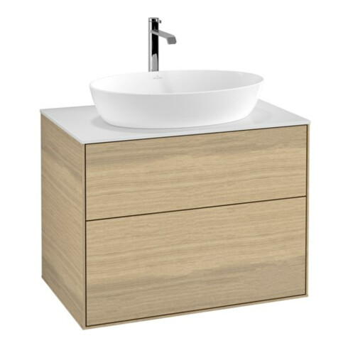 V&B Finion Meuble sous lavabo Éclairage mural 80x60,3 cm, Pl. abd. blanc mat, Placage chêne