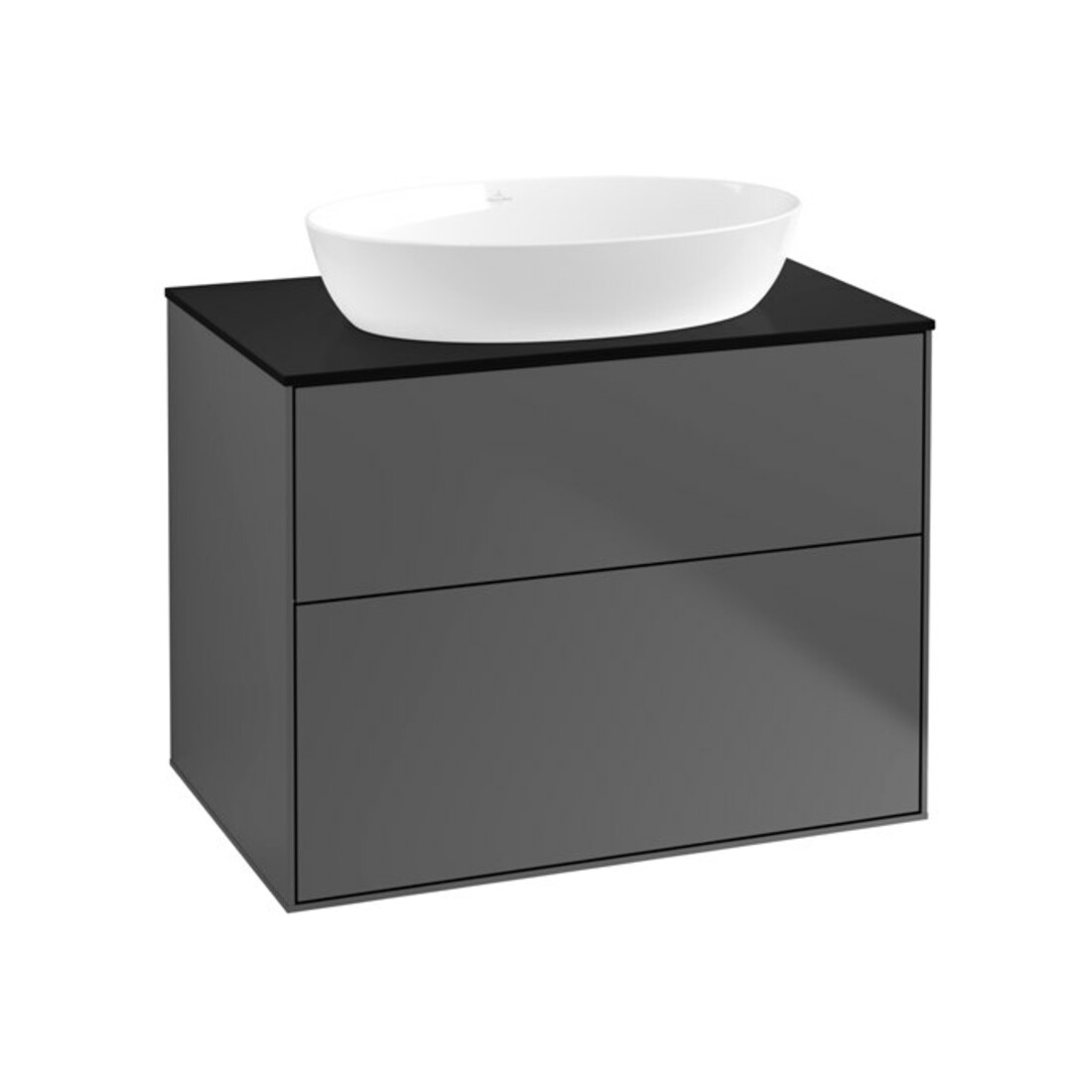 V&B Finion Meuble sous lavabo Éclairage mural 80x60,3 cm, plaque abattant bleue, anthracite mat