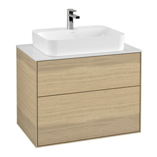 V&B Finion Meuble sous lavabo Éclairage mural 80x60,3cm, Pl. abd. blanc mat, Placage chêne