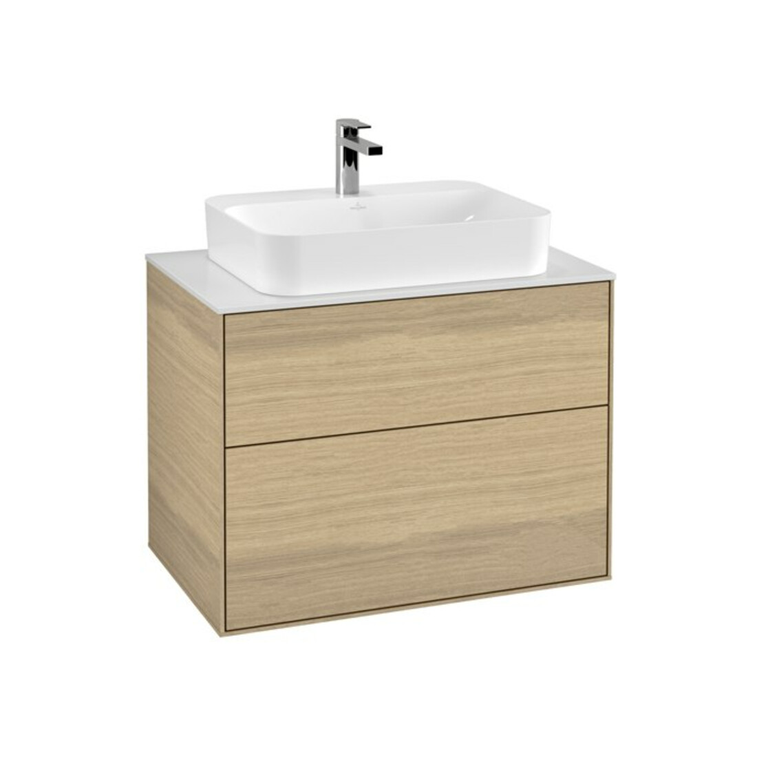 V&B Finion Meuble sous lavabo Éclairage mural 80x60,3cm, Pl. abd. blanc mat, Placage chêne