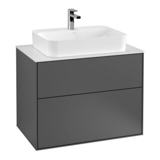V&B Finion Meuble sous lavabo Éclairage mural 80x60,3cm, Plan d’abattant blanc, Anthracite mat