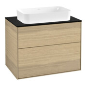 V&B Finion Meuble sous lavabo Éclairage mural 80x60,3x50,1mm, Chêne placage, bleu mat
