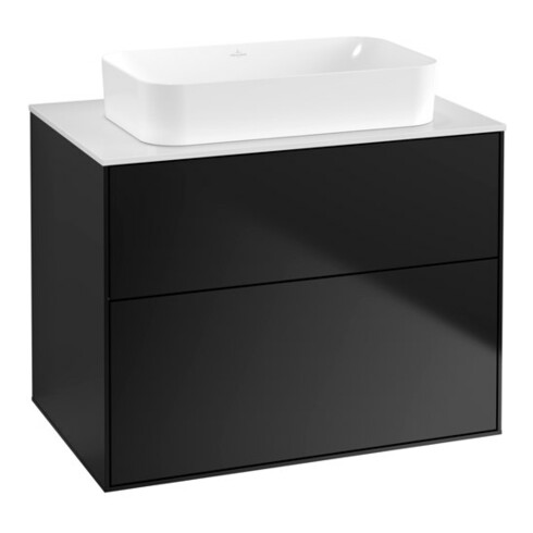 V&B Finion Meuble sous lavabo Éclairage mural 80x60,3x50,1mm, laqué blanc brillant, bleu mat