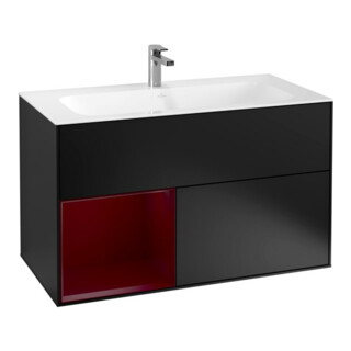 V&B Finion Meuble sous lavabo Éclairage mural 99,6x59,1 cm, étagère gauche, bleu mat laqué