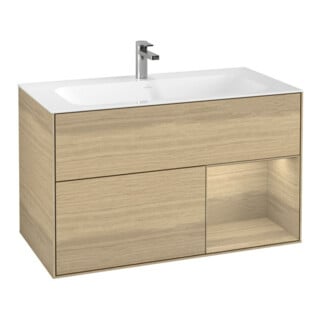 V&B Finion Meuble sous lavabo Éclairage mural 99,6x59,1 cm, placage chêne, droite
