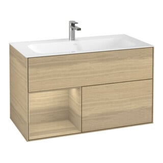 V&B Finion Meuble sous lavabo Éclairage mural 99,6x59,1 cm, rég. gauche, placage chêne