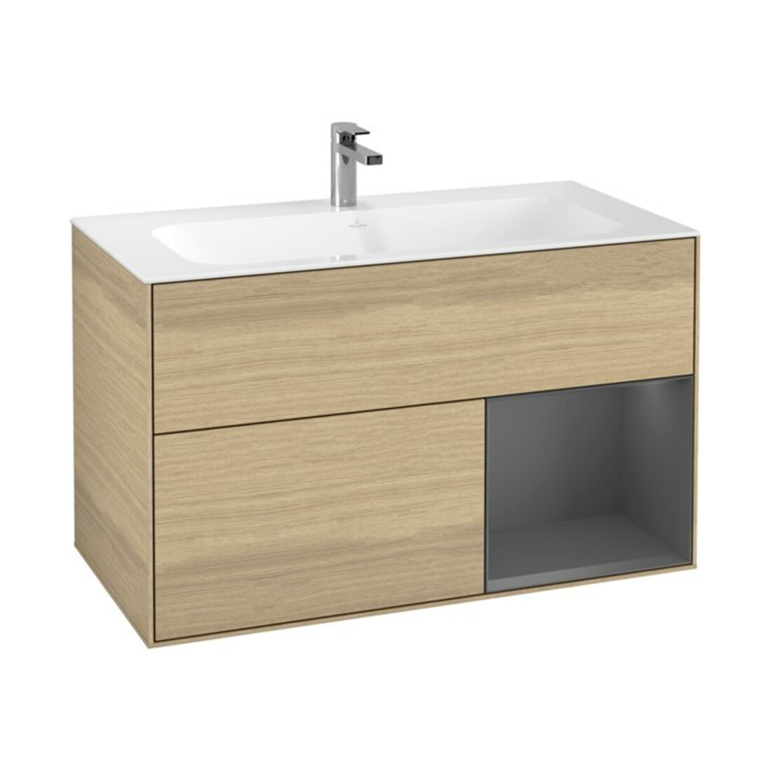 V&B Finion Meuble sous-lavabo Éclairage mural 99,6x59,1cm, Anthracite, droite, avec Oa ven