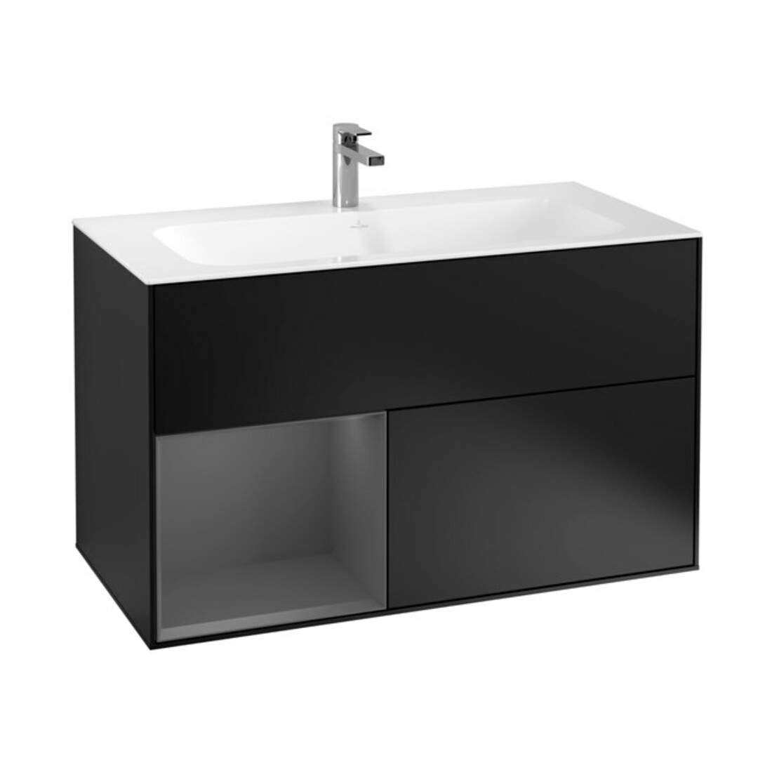 V&B Finion Meuble sous lavabo Éclairage mural 99,6x59,1cm, Anthracite gauche, bleu mat Lac