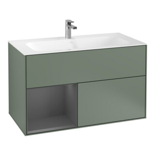 V&B Finion Meuble sous lavabo Éclairage mural 99,6x59,1cm, Anthracite, Olive mat laqué