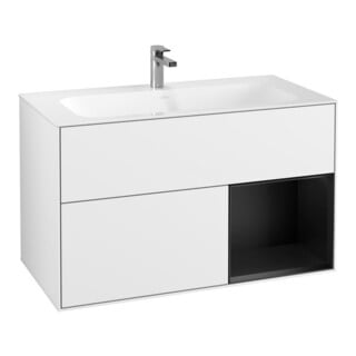 V&B Finion Meuble sous lavabo Éclairage mural 99,6x59,1cm, bleu rg m laqué, blanc brillant laqué
