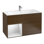 V&B Finion Meuble sous-lavabo Éclairage mural 99,6x59,1cm, étagère G, blanc, laqué, noyer veneer-1