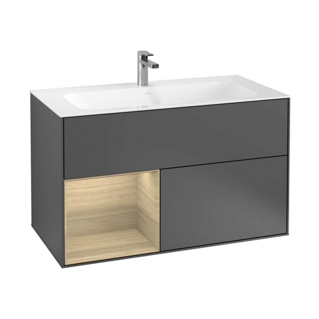 V&B Finion Meuble sous lavabo, éclairage mural 99,6x59,1cm, étagère gauche, anthracite m