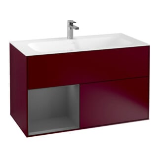 V&B Finion Meuble sous lavabo Éclairage mural 99,6x59,1cm, étagère gauche Anthracite mat Peo