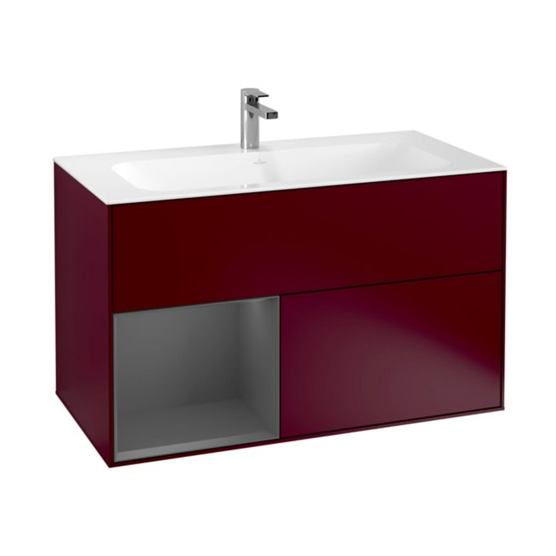 V&B Finion Meuble sous lavabo Éclairage mural 99,6x59,1cm, étagère gauche Anthracite mat Peo