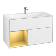 V&B Finion Meuble sous lavabo Éclairage mural 99,6x59,1cm, étagère gauche, blanc brillant Lac