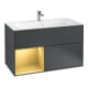 V&B Finion Meuble sous lavabo Éclairage mural 99,6x59,1cm, étagère gauche, gris métallique, bleu moyen, mat-1