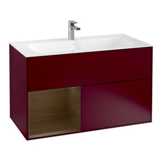V&B Finion Meuble sous lavabo Éclairage mural 99,6x59,1cm, étagère gauche, Peony mat