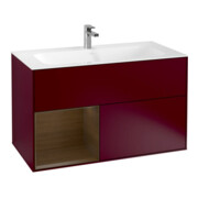 V&B Finion Meuble sous lavabo Éclairage mural 99,6x59,1cm, étagère gauche, Peony mat