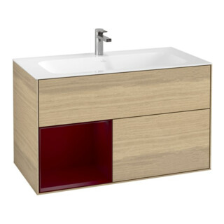 V&B Finion Meuble sous lavabo Éclairage mural 99,6x59,1cm, étagère gauche Peony, placage chêne