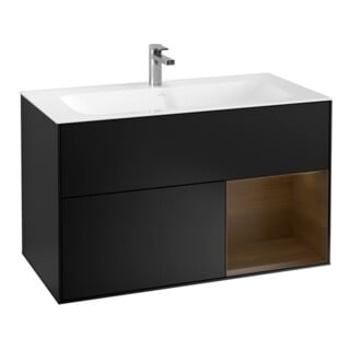 V&B Finion Meuble sous lavabo Éclairage mural 99,6x59,1cm, placard droite, blanc mat Lac
