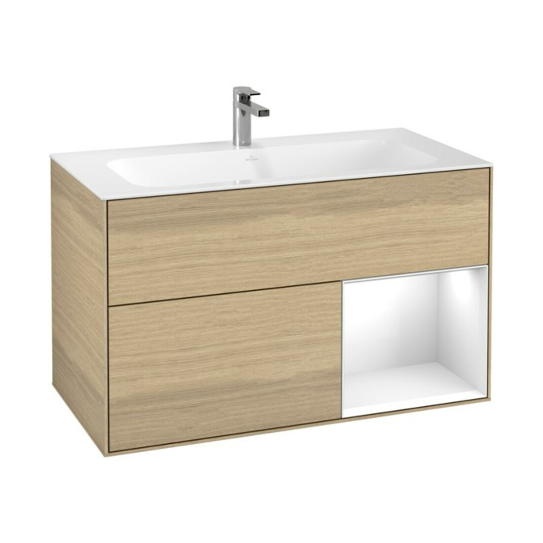 V&B Finion Meuble sous lavabo Éclairage mural 99,6x59,1cm, Reg re glo wh. Lac, Oa ven