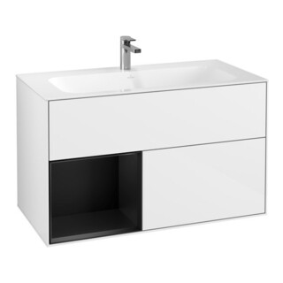 V&B Finion Meuble sous lavabo Éclairage mural 99,6x59,1cm, Rg l bleu m Lac, blanc brillant Lac