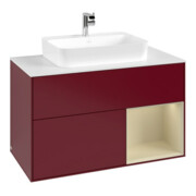 V&B Finion Meuble sous-vasque 100, blanc mat, porte droite, poignée métal laqué, miroir Peo