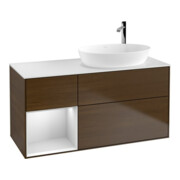 V&B Finion Meuble sous vasque 120 cm, blanc brillant, réglette blanche laquée, noyer veneer