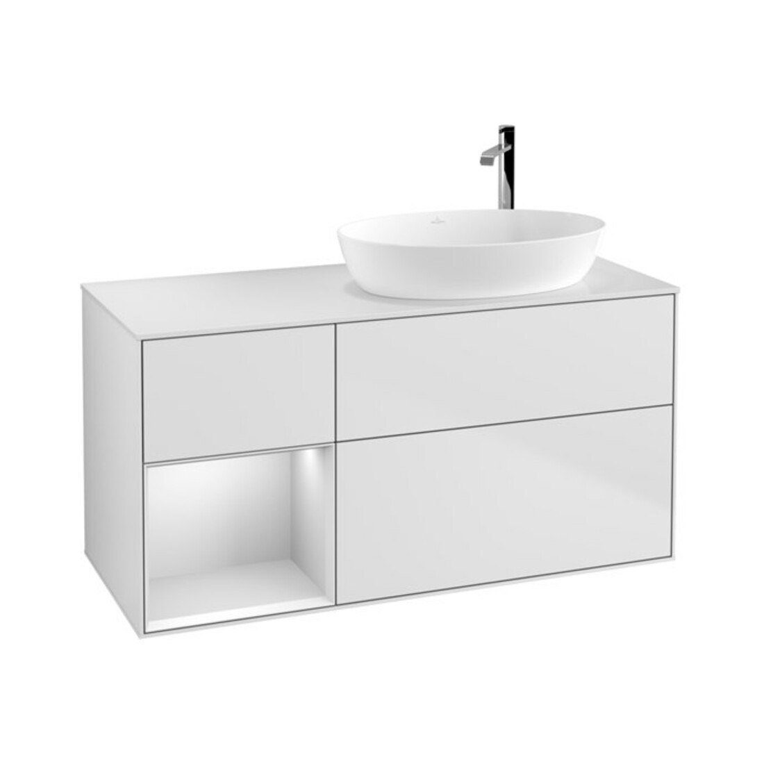 V&B Finion Meuble sous-vasque 120 cm, éclairage mural, blanc mat, laqué blanc