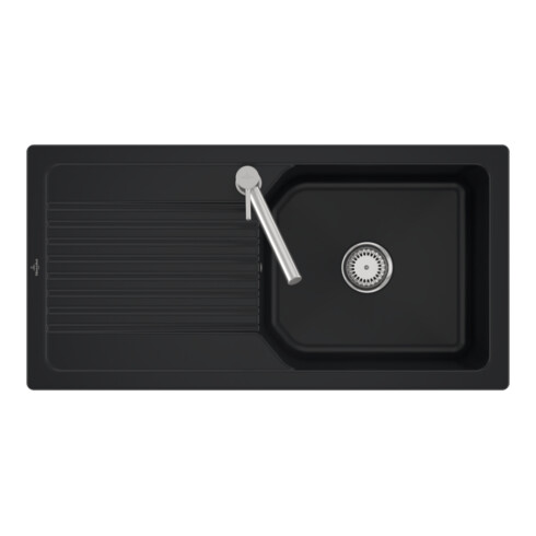 V&B Flächenbündige Spüle Linara 60 Flat m Abl.garn, Handbetätigung, pure black