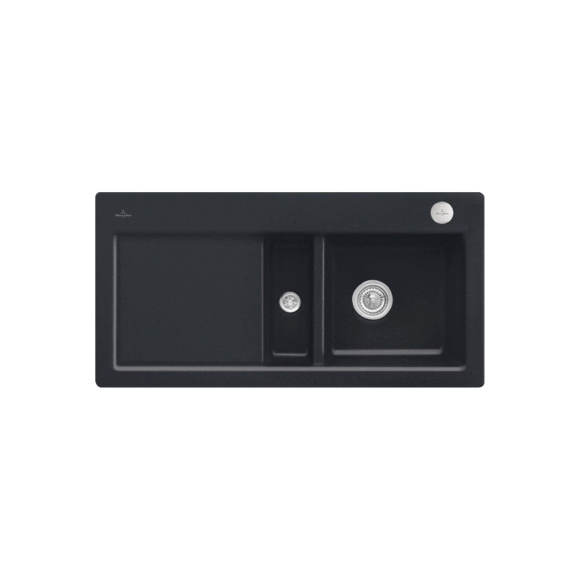 V&B Flächenbündige Spüle Subway 60 Flat re, m Abl.garn, Exzenter, pure black ; Villeroy & Boch