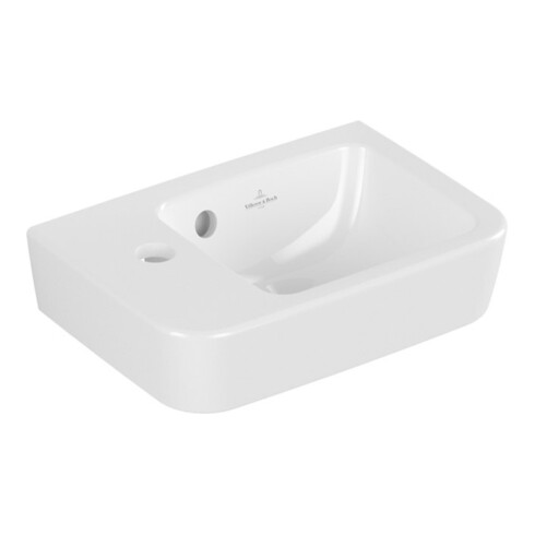 V&B Handwaschbecken O.NOVO Compact 36x25cm, eck, Beck. re, m HL, m ÜL, weiß