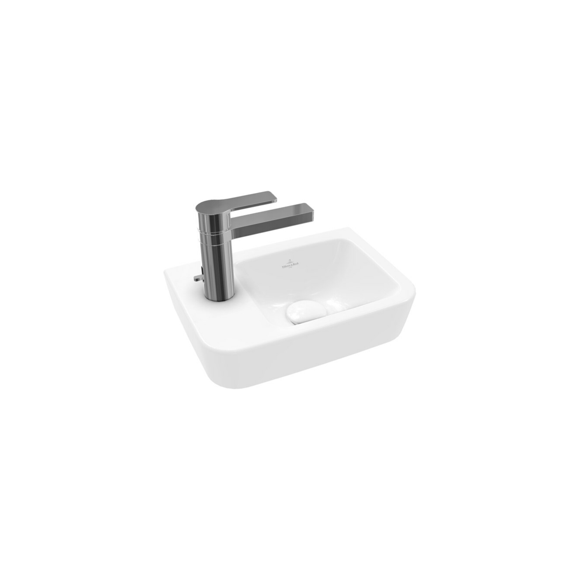 V&B Handwaschbecken O.NOVO Compact 36x25cm, eck, Beck. re, m HL, o. ÜL, we ; Villeroy & Boch