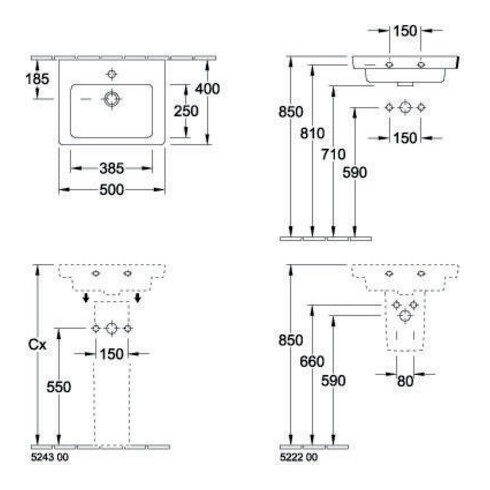 V&B Handwaschbecken SUBWAY 2.0 500x400mm, mit Überlauf weiß C+