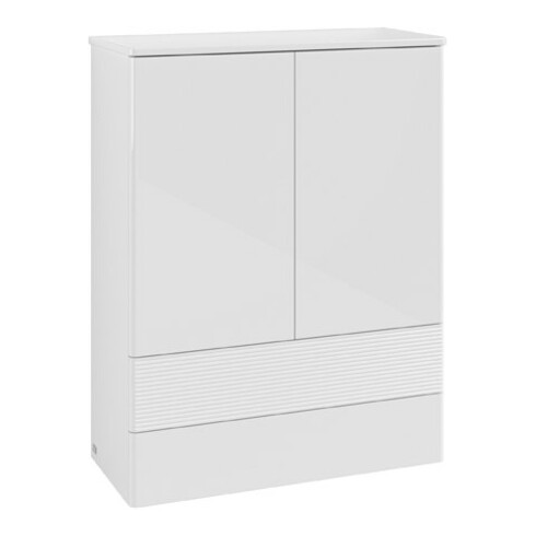 V&B Highboard mit Frontstruktur Antao 81,4x104x35,6cm, WBP Lac, glo wh. Lac
