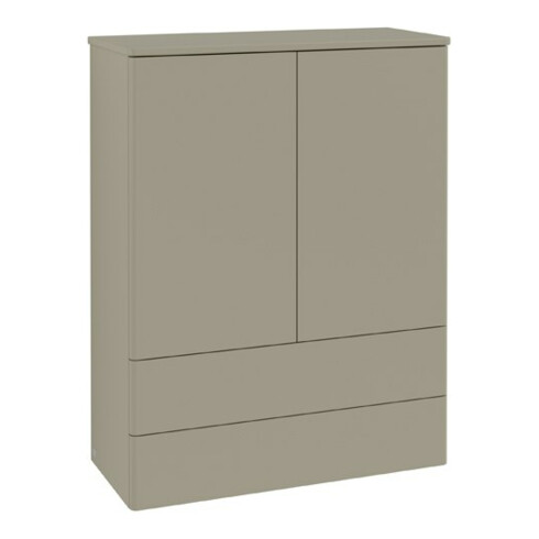 V&B Highboard mit Frontstruktur, mit Beleuchtung Antao 81,4x104x35,6cm, WBP Lac, lea gre. m Lac