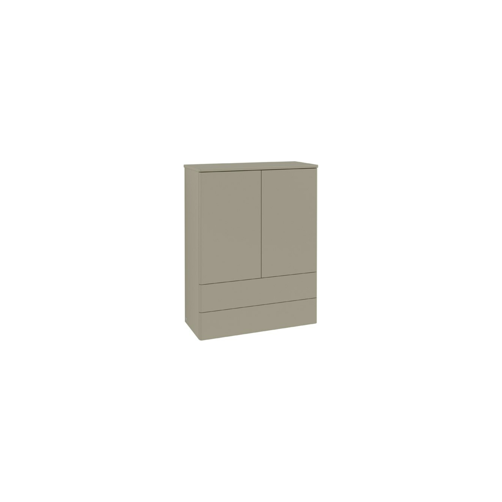 V&B Highboard mit Frontstruktur, mit Beleuchtung Antao 81,4x104x35,6cm, WBP Lac, md bl. m Lac ; Villeroy & Boch