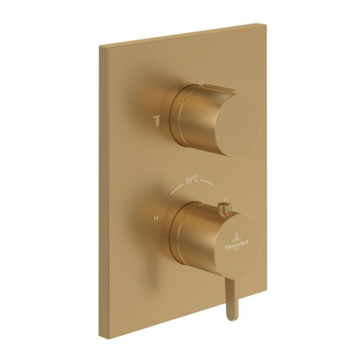 V&B Kit de montage prêt Conum UP-Thermostat avec régulateur de débit 2 voies, blanc, doré